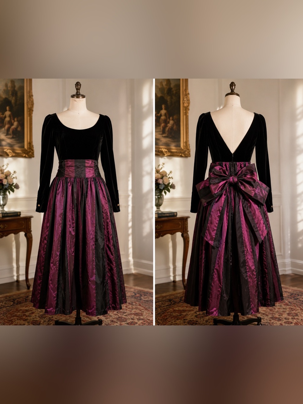 Vintage Laura Ashley Late 1980s / Early 1990s Velvet & Taffeta Evening Dress,